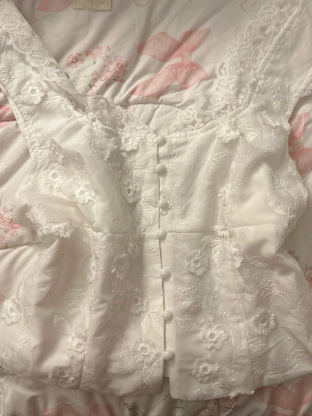 Lace-Embroidered White Bustier Top